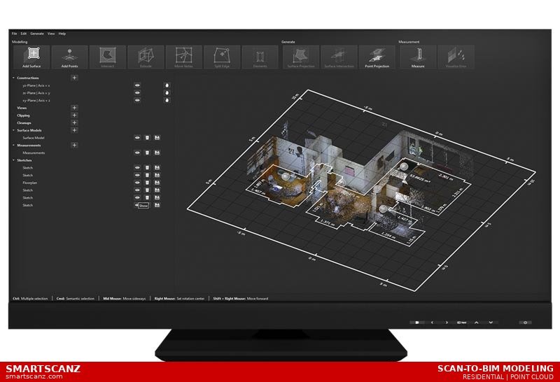 Residential Point Cloud Aerial View Scan-to-BIM